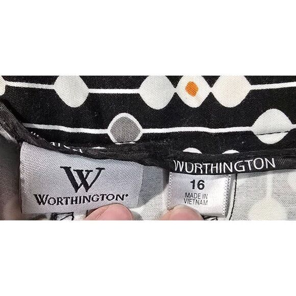 Worthington Womens Abstract Patterned Pants Size 16 Black White & Orange - Picture 2 of 5
